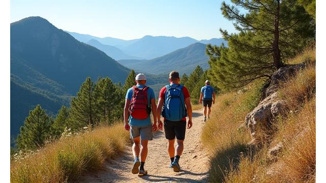 Grupo de senderistas disfrutando de un paisaje natural exuberante en la Sierra Calderona, cerca de Valencia